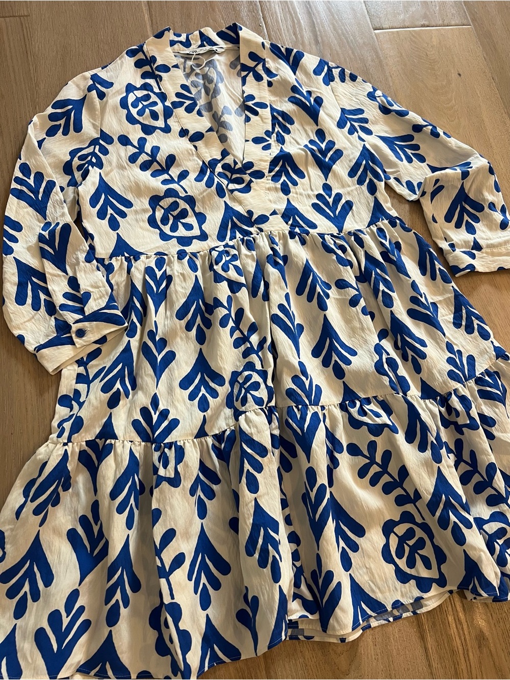 Zara White Dress with Royal Blue Print